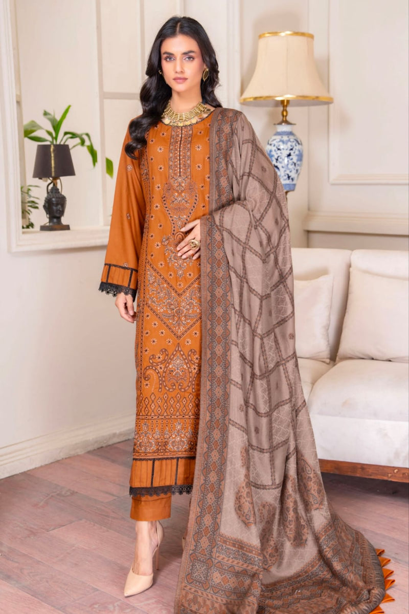 Unstitched Luxury Dhanak Embroidered 3-Piece with Pashmina Shawl