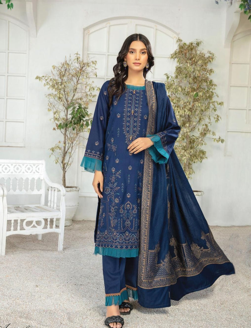 Unstitched Dhanak Embroidered 3-Piece with Wool Shawl