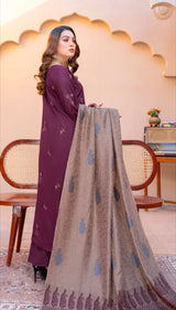 Unstitched Dhanak Embroidered 3-Piece with Wool Shawl