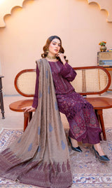 Unstitched Dhanak Embroidered 3-Piece with Wool Shawl