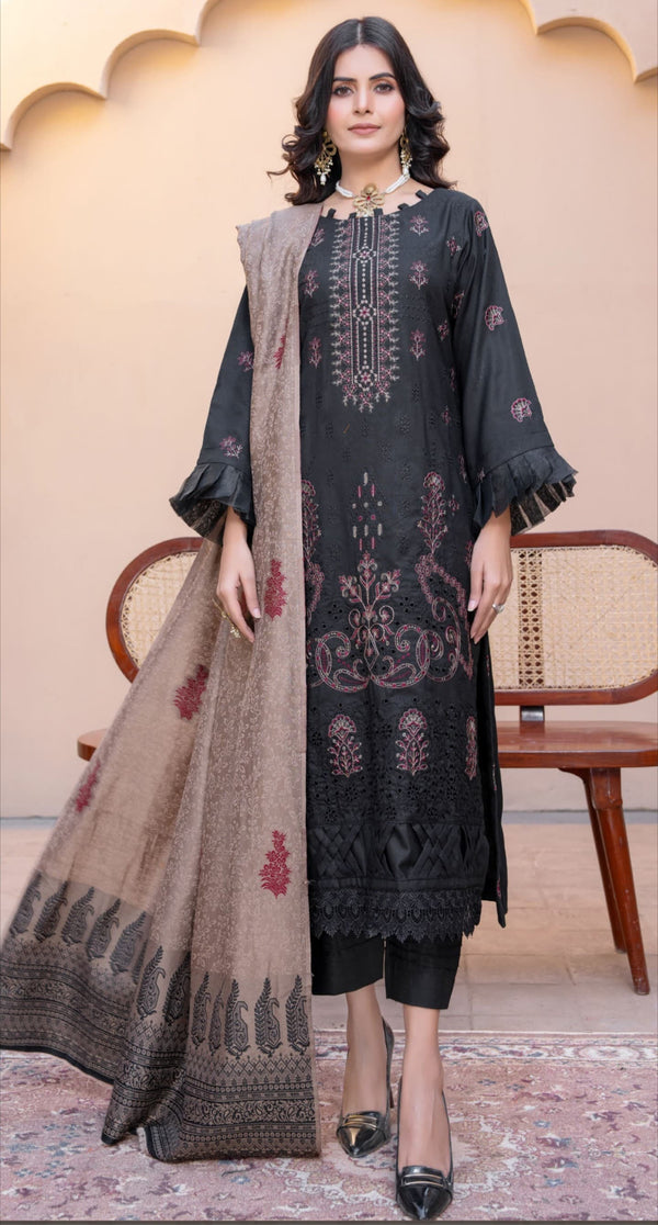 Unstitched Dhanak Embroidered 3-Piece with Wool Shawl