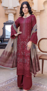 Unstitched Dhanak Embroidered 3-Piece with Wool Shawl